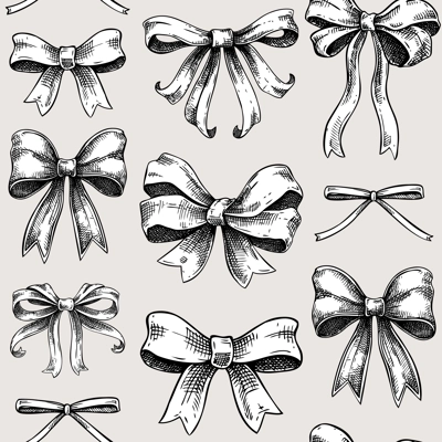 Rococo background. Coquette bow sketches. Victorian seamless pattern. Vintage baroque ribbons. Hand-drawn vector illustrations. NOT AI generated